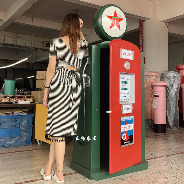 复古铁皮加油机模型老式怀旧摆件橱窗陈列道具酒吧咖啡厅装饰品