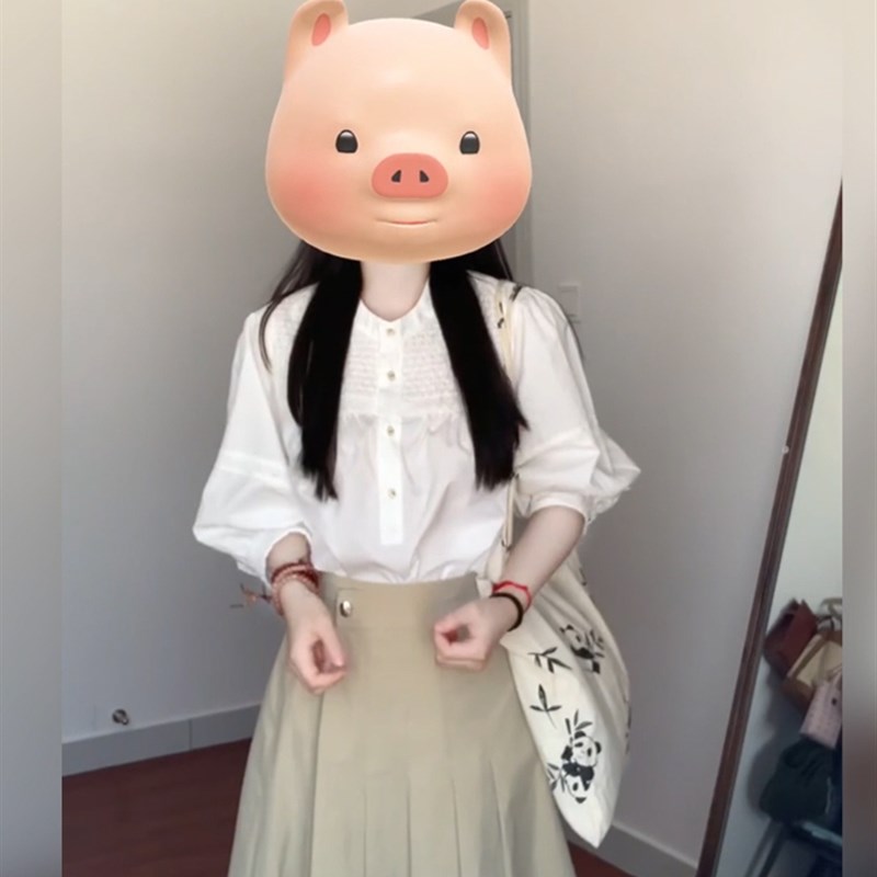 XZY/欣争艳 胖mm法式高级感气质衬衫上衣女夏高腰百褶半身裙套装