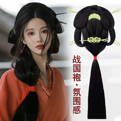 汉服假发一体式战国袍发包古风盘发发髻古装头饰魏晋风发型垫发包