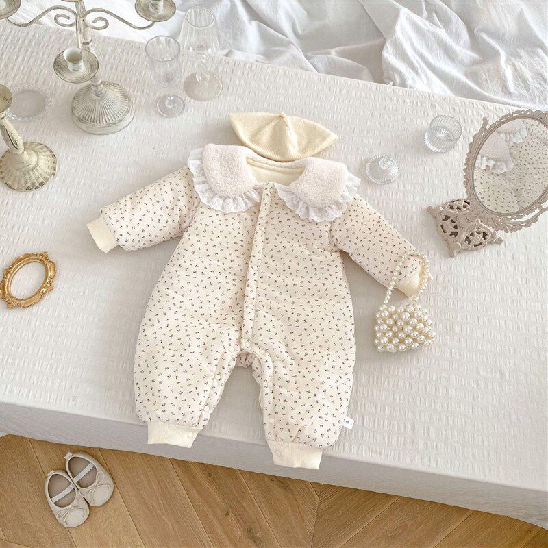 婴儿冬装超萌加绒加厚连体衣女宝宝衣服夹棉服洋气外出秋冬季一岁