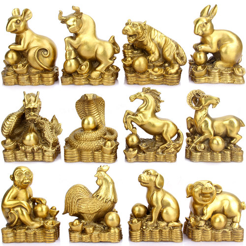 纯铜十二生肖摆件全套铜鼠牛虎兔龙蛇马羊猴鸡狗猪摆设