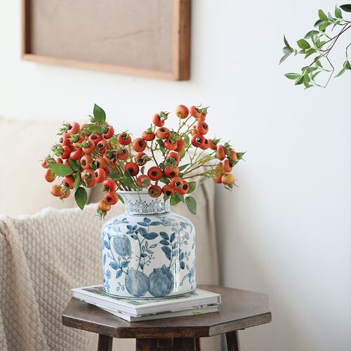 石榴手绘陶瓷青花瓷花瓶摆件古风高级感复古餐桌客厅插花花器装饰
