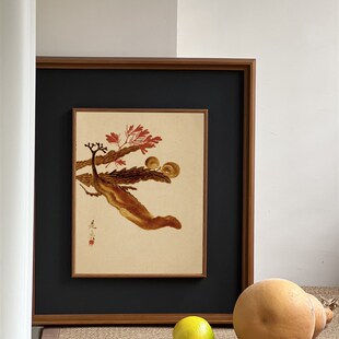 柴田是真日式新中式画中画民俗风景茶室书房餐厅实木框国风装饰画
