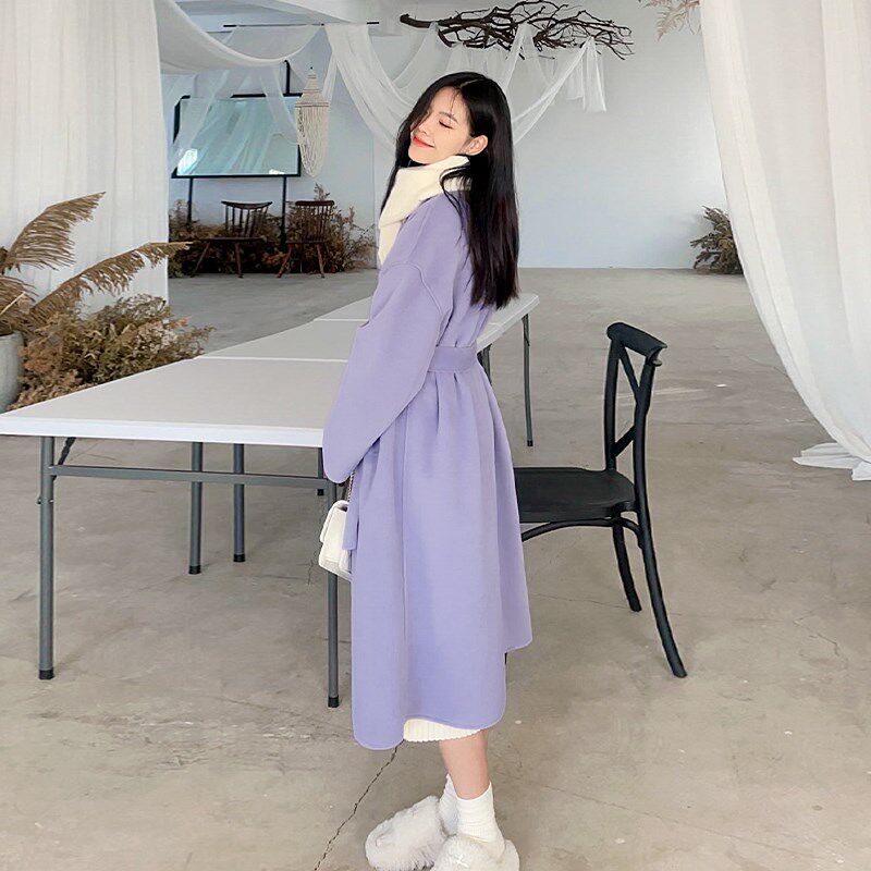 奶紫色双面毛呢大衣女2024冬季新款外套女秋冬款大码女装胖mm冬装