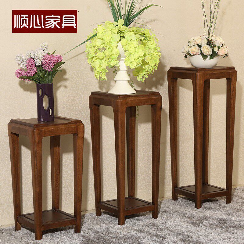 顺心家具胡桃楸木全实木花盆架落地式木质花架双层置物花几家具
