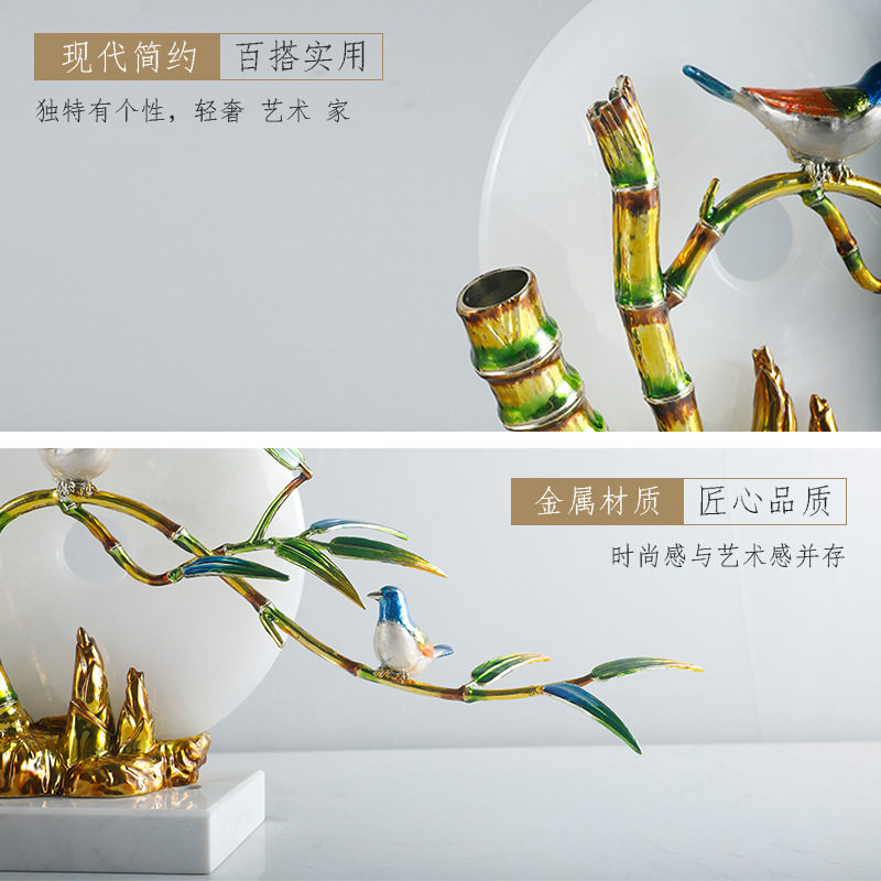 新中式摆件玉石平安扣大理石玄关酒柜禅意书房客厅家居装饰品软装