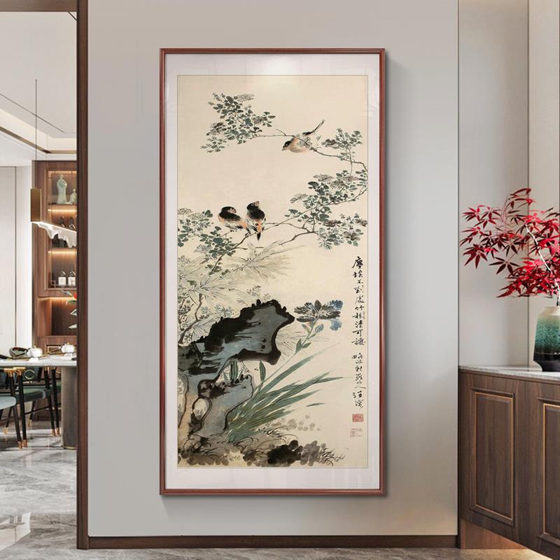 竹子挂画新中式玄关装饰画入户走廊过道壁画水墨国画竹报平安手绘