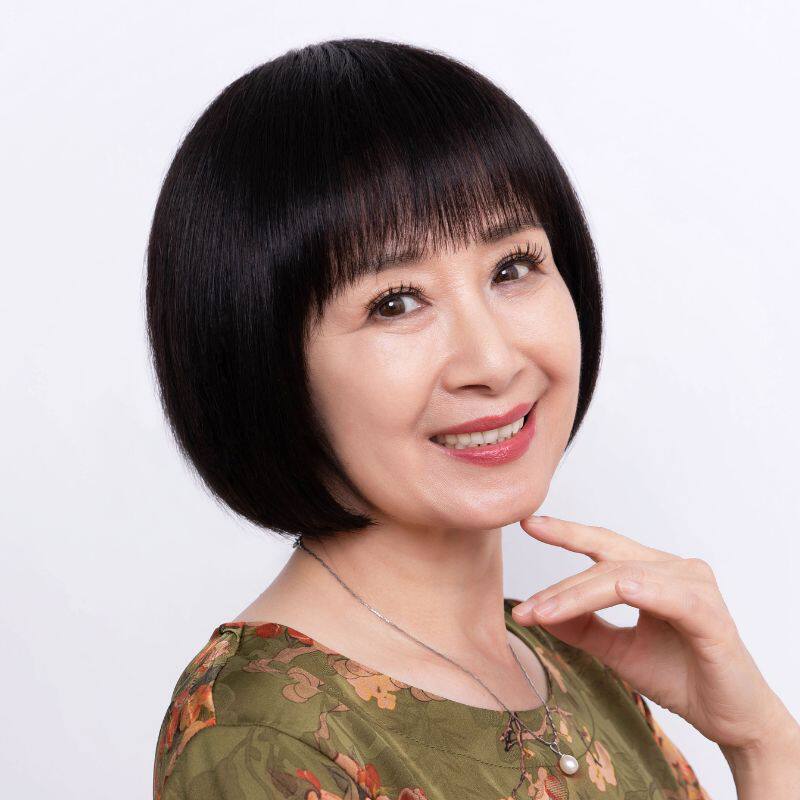 中老年假发真发全真人发50岁妈妈化疗光头轻薄款波波头黑色全头套