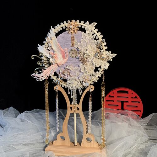 浅紫色仙气新娘结婚团扇中式古风婚礼DIY材料包高级感秀禾喜扇子