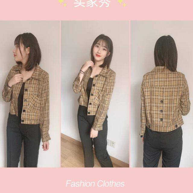 小个子短装格子外套女2021春秋新款百搭开衫外衣女士夹克衫上衣服