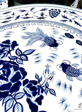 景德镇陶瓷器桌椅凳子套件一桌四凳庭院阳台手绘青花瓷器富贵有余