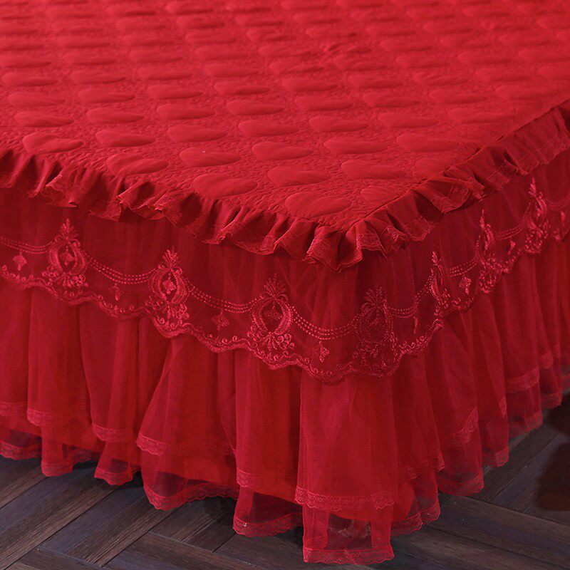 萱羽秋冬保暖夹棉加厚床裙单件加棉床罩防滑床垫保护套1.8床笠