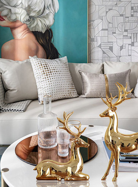 金色电镀麋鹿摆件现代简约家居装饰品客厅工艺品玄关电视酒柜摆饰