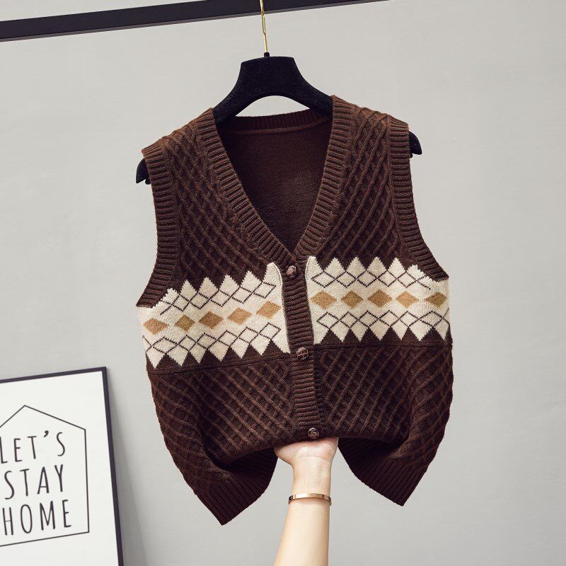 女士马甲春秋款外穿时尚针织2024新款开衫外套宽松毛线背心马夹