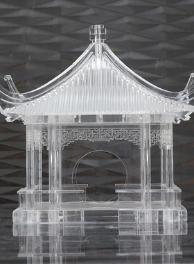 新中式透明古建筑凉亭摆件屋檐工艺品禅意样板房玄关书柜软装饰品
