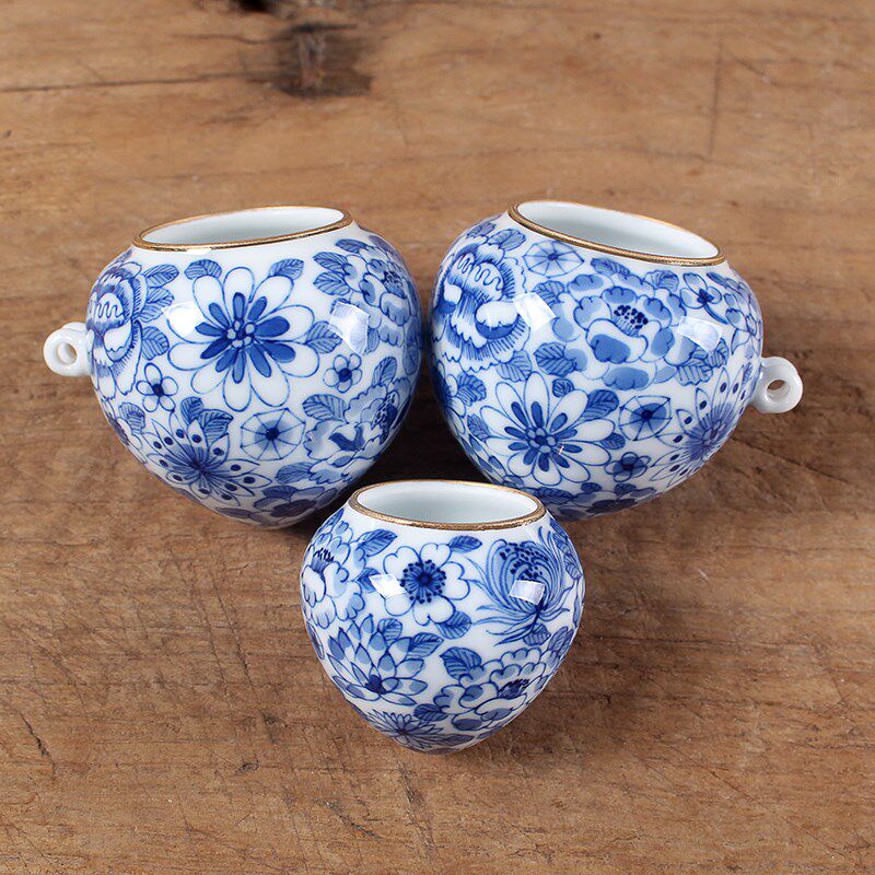 华胜堂 景德镇青花万花图中号鸡心罐鸟食罐画眉缸鸟杯 鸟笼配件