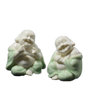 观山小社青瓷弥勒佛茶艺小摆件 客厅桌面笑佛装饰车饰品