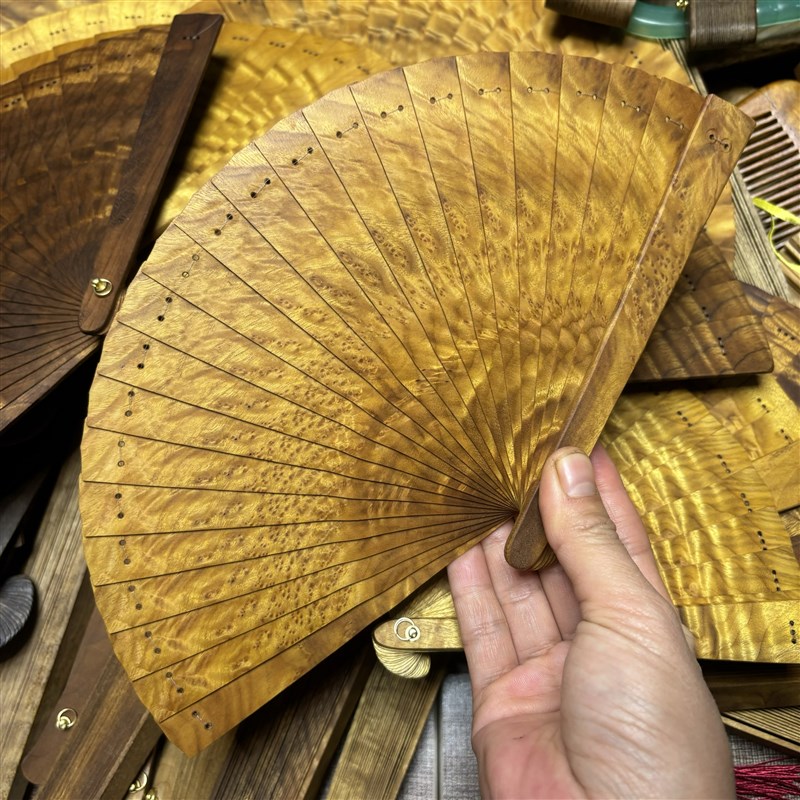 金丝楠木扇子满水波纹古风走秀香木扇中国风折扇小尺寸15 16厘米