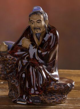 四圣王羲之孔子陆羽杜甫 国学书院办公室书房装饰品陶瓷摆件中式