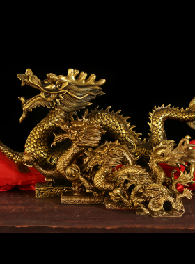 铜龙摆件五爪金龙摆件青龙招财十二生肖龙单龙戏珠招财装饰工艺品