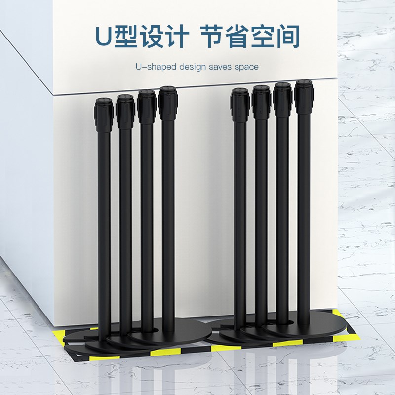 创宾带滚轮U型底一米线栏杆座机场排队护栏不锈钢伸缩警戒隔离带