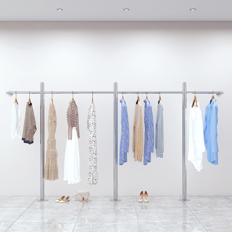 北欧不锈钢女装壁挂式展示架服装店落地侧挂专用陈列架室内衣帽架