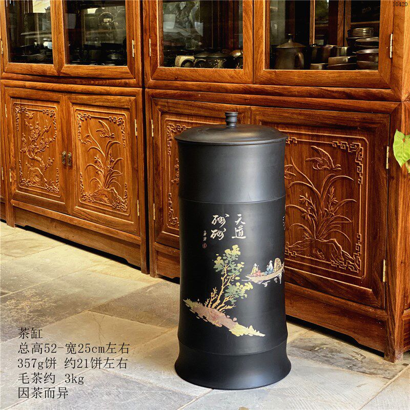 建水紫陶茶叶罐密封罐21饼直筒茶缸陶瓷茶缸家用圆筒普洱茶储存罐