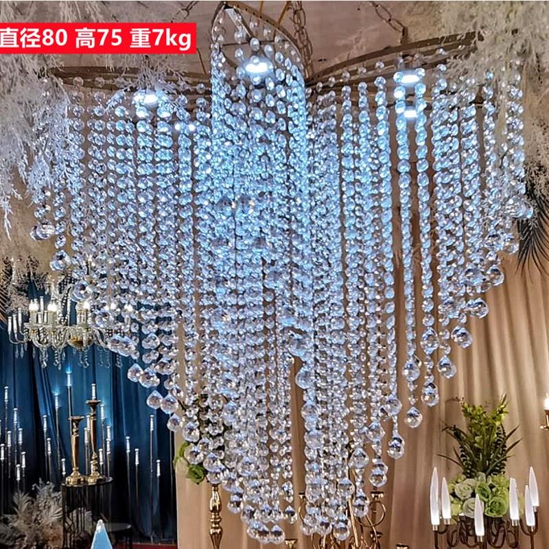 新款水晶灯婚礼道具欧式铁艺电镀婚礼堂吊顶灯饰挂件婚庆道具布置