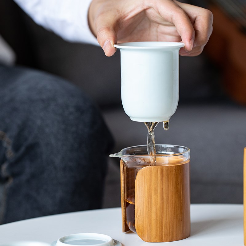 祥福中式公道杯耐热高硼硅玻璃茶具茶器茶盅分茶器陶瓷旅行装茶杯
