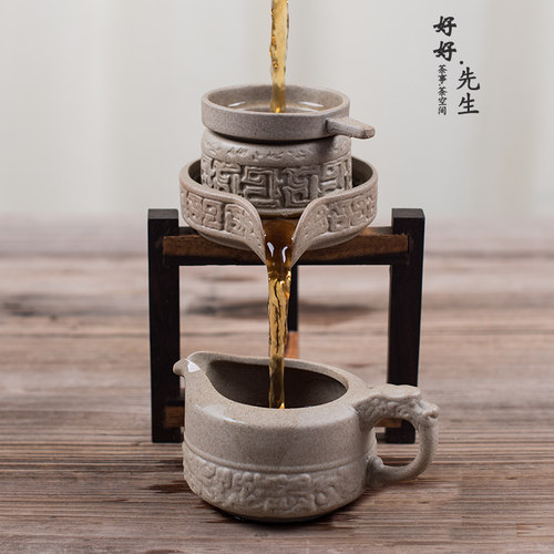 黑檀木粗陶石磨茶滤时来运转茶漏懒人半自动分茶器过滤茶渣茶滤网