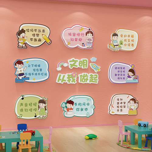 幼儿园文明礼仪墙贴环创主题墙楼梯走廊墙面布置装饰成品环境材料
