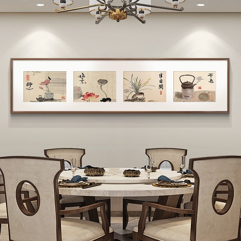 新中式茶室背景墙装饰画客厅沙发挂画禅意喝茶书法茶楼壁画高档