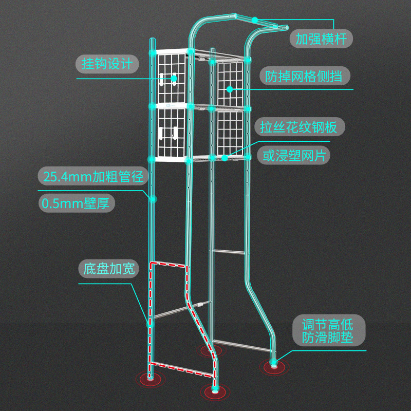 洗衣机架子置物架阳台滚筒波轮全自动翻盖式上方可调节不锈钢收纳