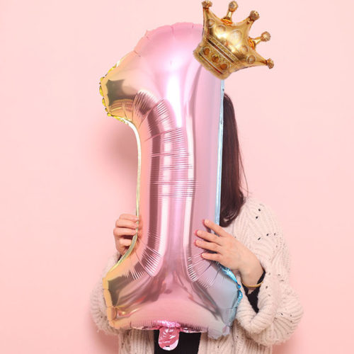 儿童生日渐变色皇冠数字气球装饰场景布置铝膜男孩女孩周岁背景墙