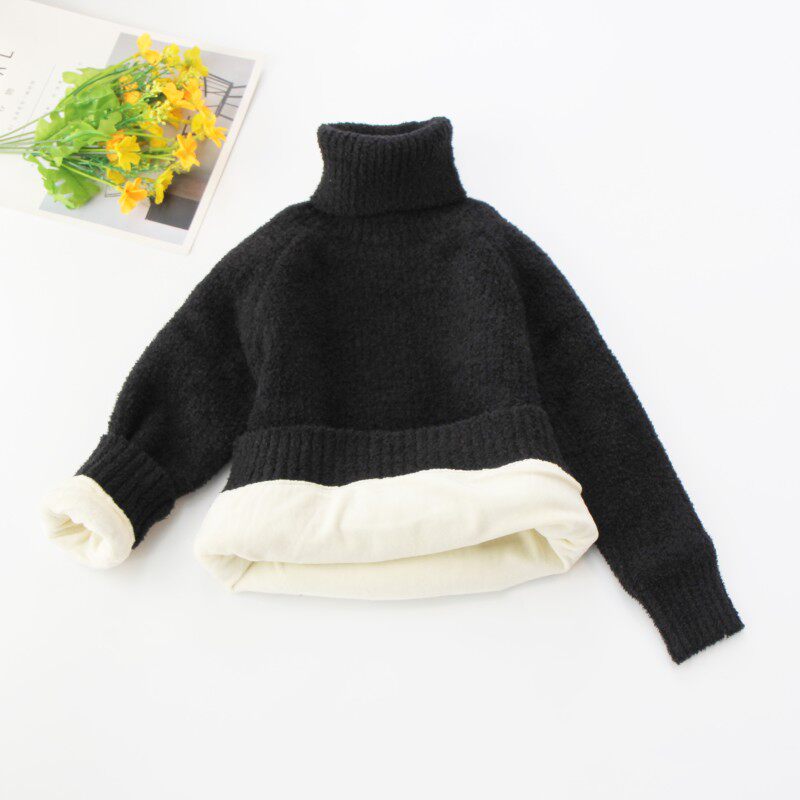 女童毛衣高领冬季保暖打底针织衫男孩儿童加绒加厚宝宝套头毛线衣