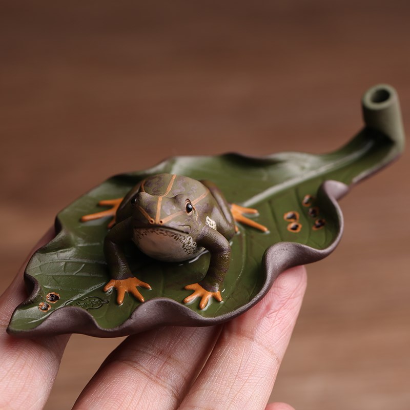 精品原矿紫砂茶宠摆件青蛙可养名家陈真全手工茶玩香插茶盘茶具