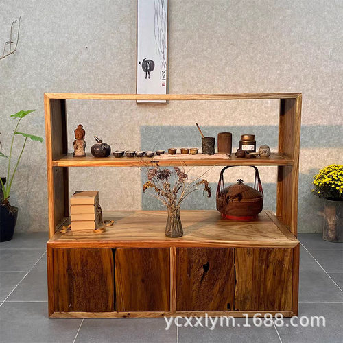 仿古实木货架民宿商用置物架陈列架榆木中岛柜展示台新中式阶梯式