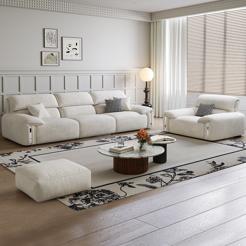 现代简约电动伸缩沙发床客厅零靠墙多功能雪尼尔奶油风布艺沙发