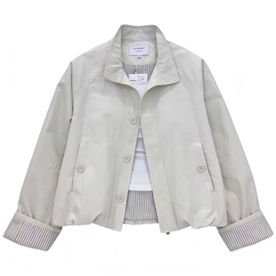 单排扣宽松百搭夹克上衣622 立领短外套女春秋新款 玉米专享