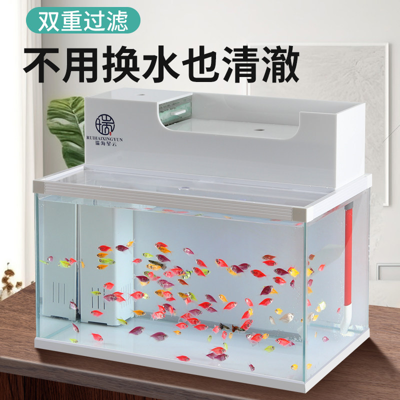 鱼缸超白生态客厅小型桌面上滤免换水造景龟缸水族箱带盖子养鱼新
