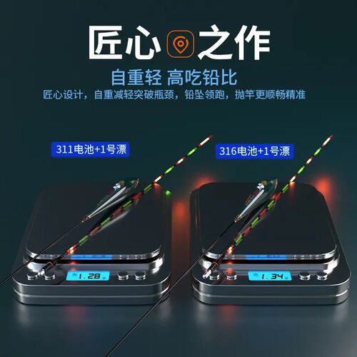 米极BR03恒亮柔光咬钩变色电子夜光漂日夜两用浮漂高灵敏鲫鲤鱼漂