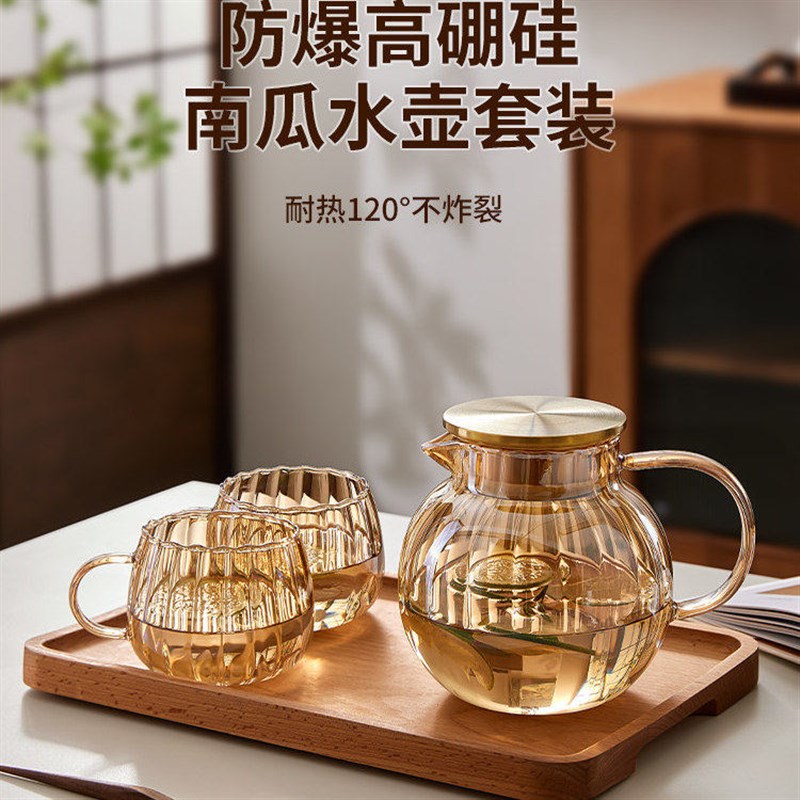 创意冷水壶高硼硅耐热玻璃大肚南瓜凉水壶可电陶炉明火加热泡茶壶