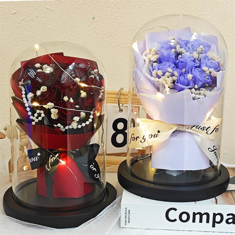 永生花玫瑰干花花束好运礼盒送女友闺蜜妈妈生日毕业玻璃罩摆件
