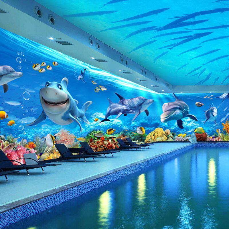 3d海洋壁画母婴店游泳馆儿童房海底世界壁纸主题酒店宾馆背景墙纸
