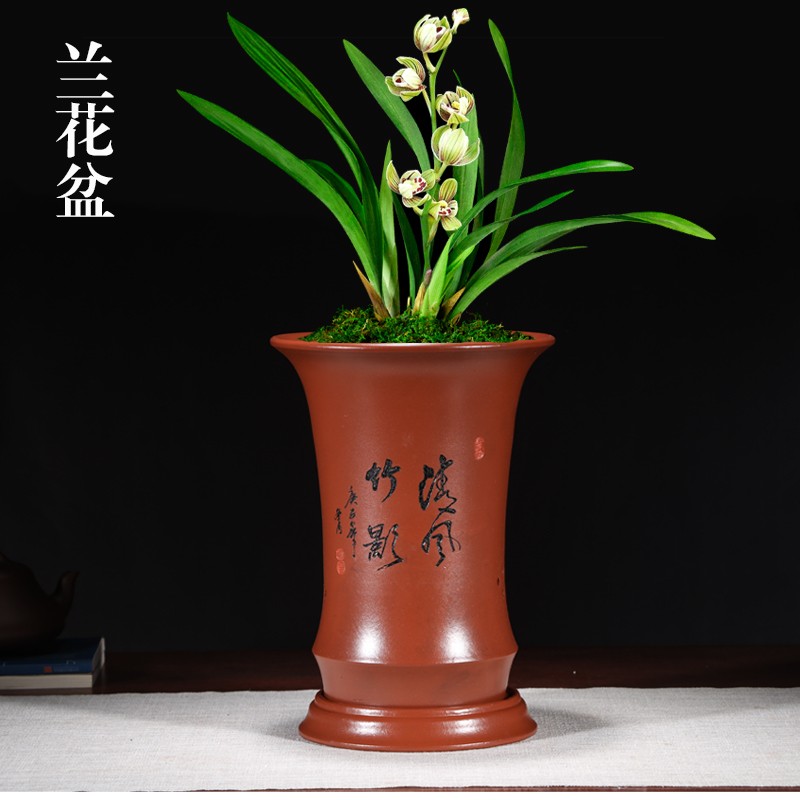 宜兴紫砂花盆吊兰花盆兰花盆带托盘君子兰盆室内特价精品陶瓷花盆