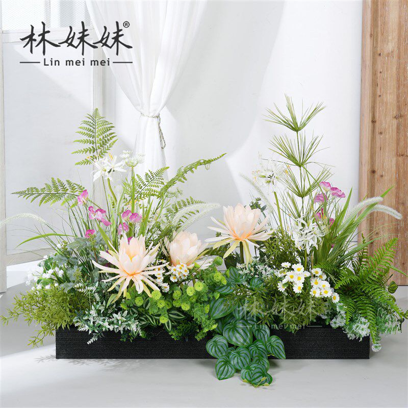 仿真绿植套装组合假花盆栽隔断花箱餐厅装饰花草墙饰仿生花艺造景