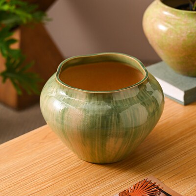 花盆陶瓷大口径彩釉绿植盆异形客厅摆件异形透气蝴蝶兰专用盆冬青