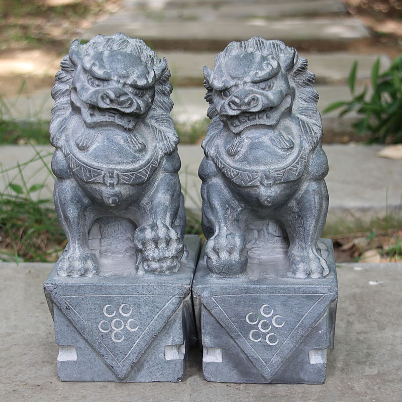 石雕刻石狮子摆件家居雕塑公司工艺品大小号一对