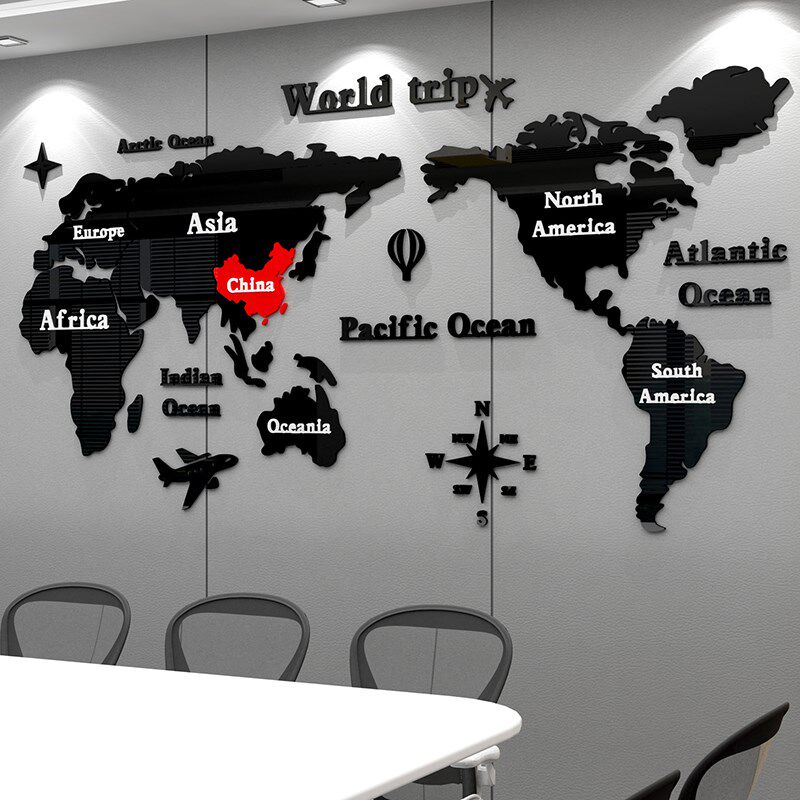世界地图3d立体墙贴亚克力办公室墙面装饰公司企业文化旅行社背景