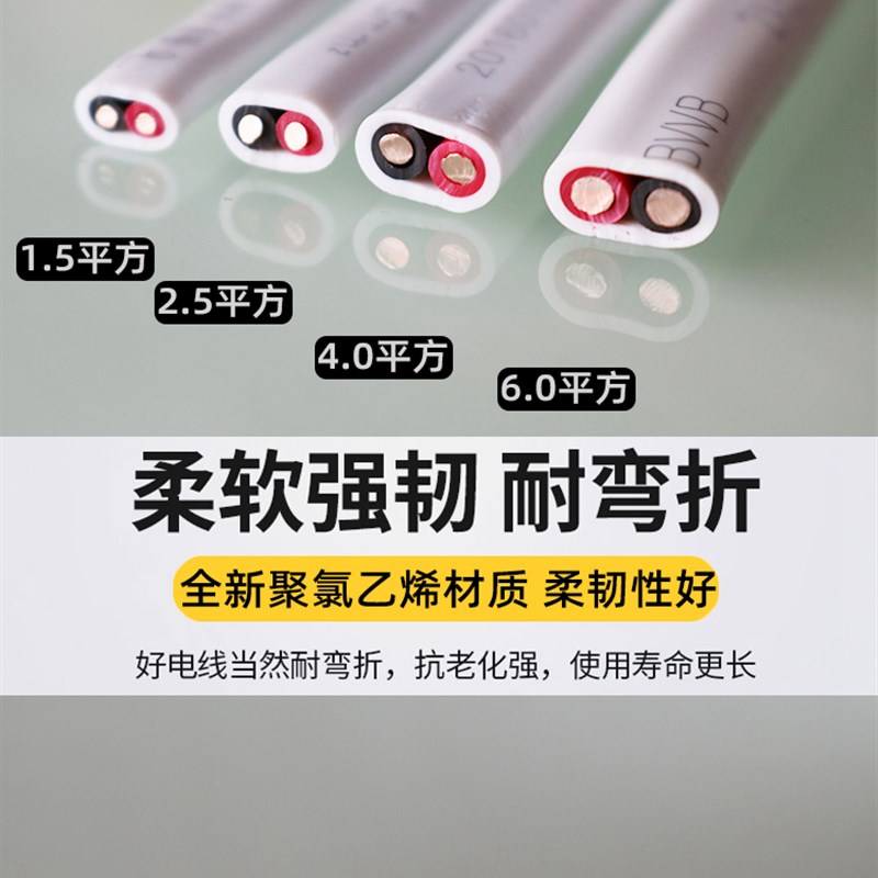 二厂电线护套线BVVB飞鹤两芯硬芯2*1.5/2.5/4/6平方足100米两心线